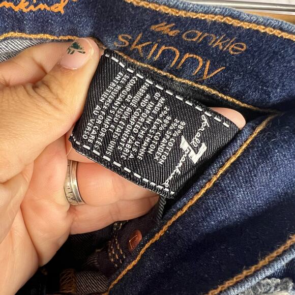 7 For All Mankind Blue Distressed Straight Leg Jeans - Picture 6 of 10